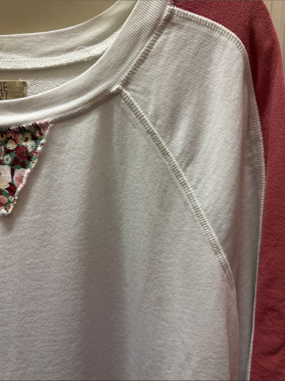 True Craft White Pullover with Dusty Rose Raglan Sleeves - Picture 5 of 8